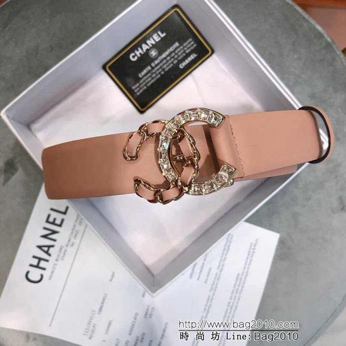 CHANEL香奈兒 18新款 淺金CC半編皮 半立體方鑽扣 zp同步光滑小牛皮 優雅皮帶  xfp1000